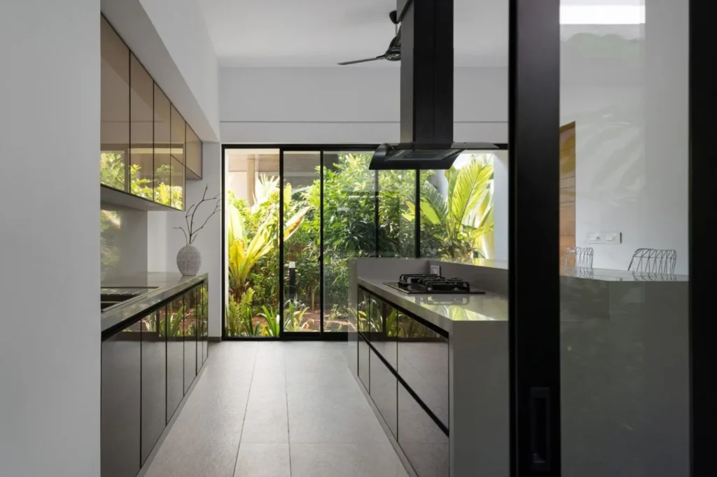 Open Kitchen with a Glass Partition